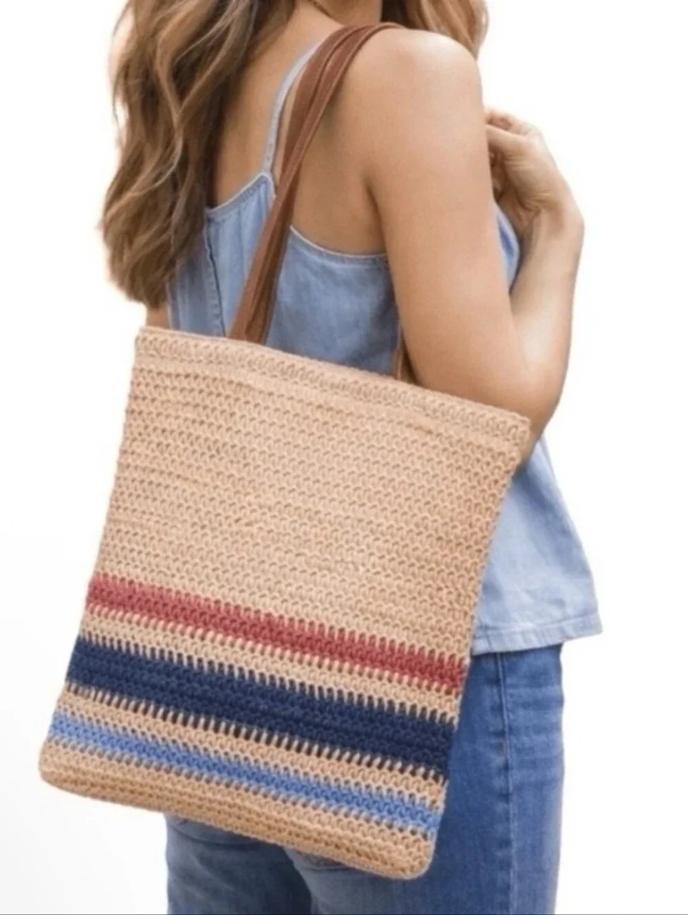 NWT Universal Thread Tote Bag Woven Straw Multicolor Stripe City Beach 13